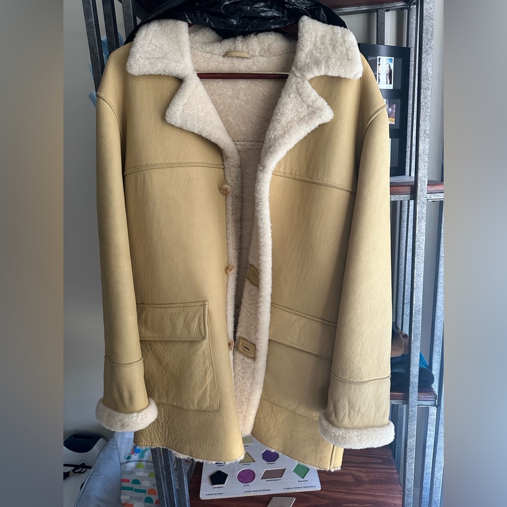 Men’s Beige Wilson Leather Coat Size L